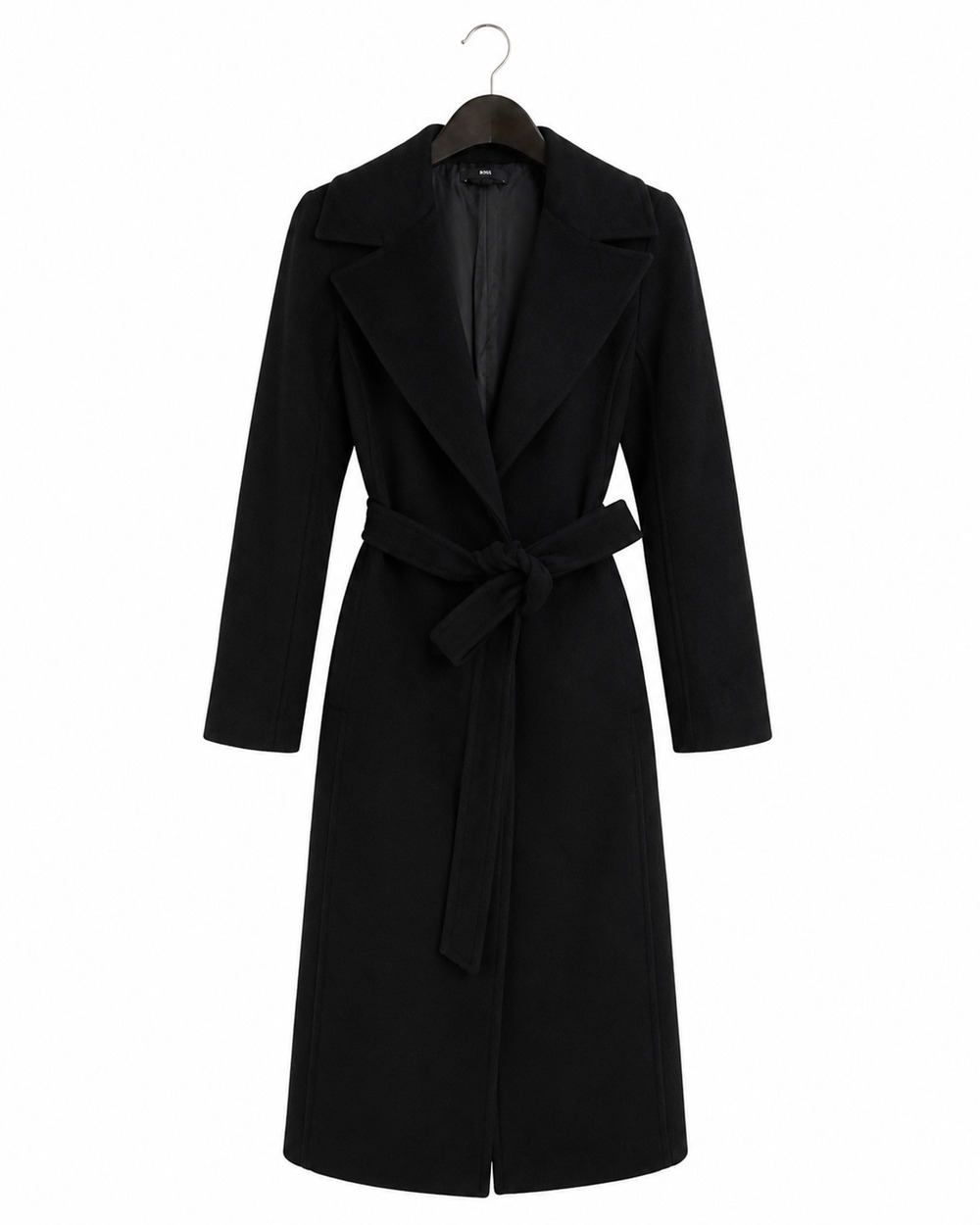 Hugo Boss Black Belted Wool-Blend Long Coat